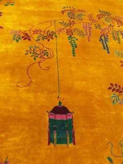 Antique Art Deco Carpet Manchester Wool Sun and Flower - 3967883