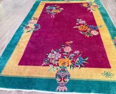 Antique Art Deco Chinese Carpet Elegant C 1920s - 3969813