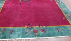 Antique Art Deco Chinese Carpet The Watch Bird 88 x 114  - 3967712