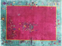 Antique Art Deco Chinese Carpet The Watch Bird 88 x 114  - 3967714