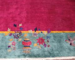 Antique Art Deco Chinese Carpet The Watch Bird 88 x 114  - 3967716