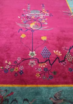 Antique Art Deco Chinese Carpet The Watch Bird 88 x 114  - 3967756