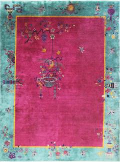 Antique Art Deco Chinese Carpet The Watch Bird 88 x 114  - 4095390