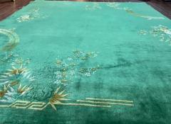 Antique Art Deco Chinese Oriental Rug Green - 3969793
