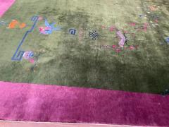 Antique Art Deco Chinese Oriental Rug Wonderful Green - 3970054