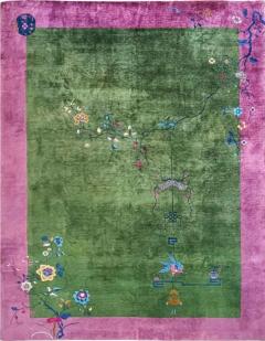 Antique Art Deco Chinese Oriental Rug Wonderful Green - 4362212