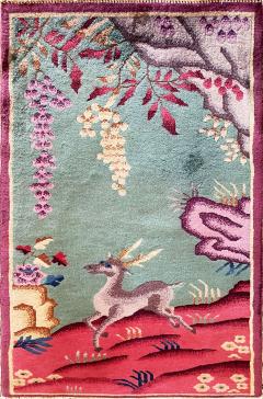 Antique Art Deco Chinese Rug 2 x 4 c 1920 A Happy Dear  - 3971818