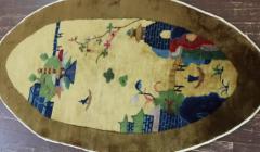Antique Art Deco Chinese Rug Oval Bridge to Pagoda - 3969459