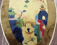 Antique Art Deco Chinese Rug Oval Bridge to Pagoda - 3969460