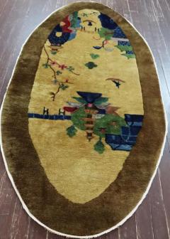 Antique Art Deco Chinese Rug Oval Bridge to Pagoda - 3969538