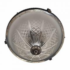 Antique Art Deco Cut Crystal Flush Mount Ceiling Light Fixture - 4586428