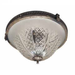 Antique Art Deco Cut Crystal Flush Mount Ceiling Light Fixture - 4586429