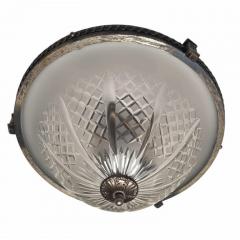 Antique Art Deco Cut Crystal Flush Mount Ceiling Light Fixture - 4586430