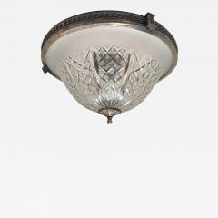 Antique Art Deco Cut Crystal Flush Mount Ceiling Light Fixture - 4589538