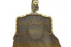 Antique Art Deco Evening Bag In 14k Gold Platinum Diamonds and Sapphires - 3522951