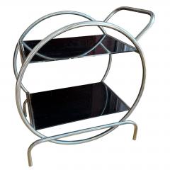 Antique Art Deco Streamline Chrome Hoop Black Glass Side Table - 4743992