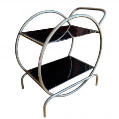 Antique Art Deco Streamline Chrome Hoop Black Glass Side Table - 4743994
