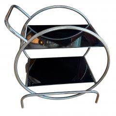 Antique Art Deco Streamline Chrome Hoop Black Glass Side Table - 4743995