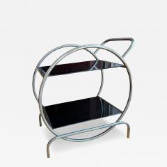 Antique Art Deco Streamline Chrome Hoop Black Glass Side Table - 4745808