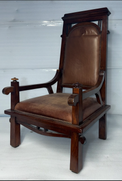 Antique Arts Crafts Morris Chair with Leather Upholstery Adjustable Back - 4356848