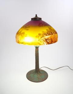 Antique Arts Crafts Phoenix Reverse Painted Table Lamp Landscape Scene - 4316036