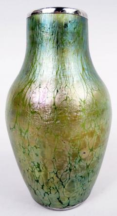 Antique Austrian Art Nouveau Silver Overlay Iridescent Vase - 4247060