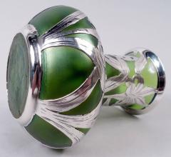 Antique Austrian Art Nouveau Silver Overlay Iridescent Vase - 4337137
