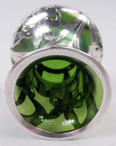 Antique Austrian Art Nouveau Silver Overlay Iridescent Vase - 4337142