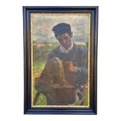 Antique Austrian Oil Painting of a Farm Worker - 3843646