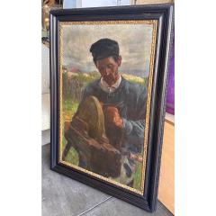 Antique Austrian Oil Painting of a Farm Worker - 3843648