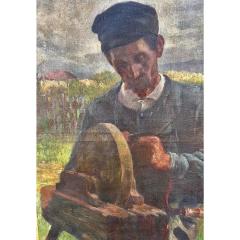 Antique Austrian Oil Painting of a Farm Worker - 3843650