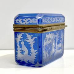 Antique Austrian Sky Blue Bohemian Engraved Cut Crystal Trinket Box with Lid - 2945808