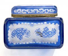 Antique Austrian Sky Blue Bohemian Engraved Cut Crystal Trinket Box with Lid - 2945811