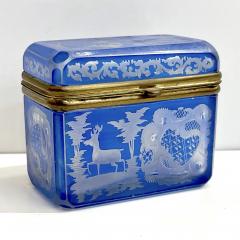 Antique Austrian Sky Blue Bohemian Engraved Cut Crystal Trinket Box with Lid - 2945814