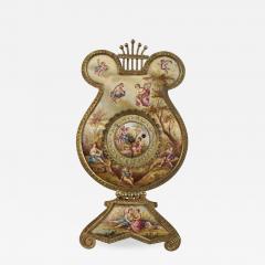 Antique Austrian Viennese Hand Painted Enamel Gilt Metal Lyre Clock - 936343