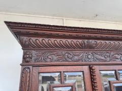 Antique Barley Twist English Oak Secretary with Display Cabinet - 4360062