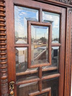 Antique Barley Twist English Oak Secretary with Display Cabinet - 4360071