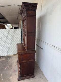 Antique Barley Twist English Oak Secretary with Display Cabinet - 4360104
