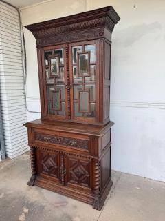Antique Barley Twist English Oak Secretary with Display Cabinet - 4360107