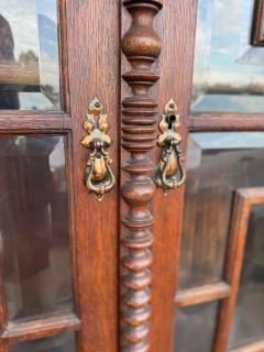 Antique Barley Twist English Oak Secretary with Display Cabinet - 4360167