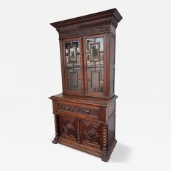 Antique Barley Twist English Oak Secretary with Display Cabinet - 4361354