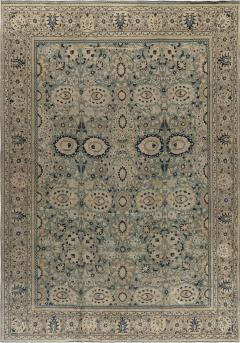 Antique Beige Blue Botanic Persian Tabriz Handmade Wool Rug - 2446691