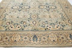 Antique Beige Blue Botanic Persian Tabriz Handmade Wool Rug - 2446692