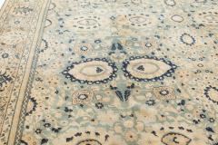 Antique Beige Blue Botanic Persian Tabriz Handmade Wool Rug - 2446696