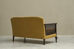 Antique Berg re Style Sofa in Wood Cane and Ochre Yellow Fabric - 4468327