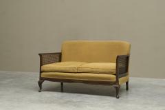 Antique Berg re Style Sofa in Wood Cane and Ochre Yellow Fabric - 4468331