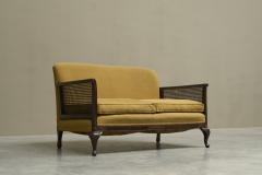Antique Berg re Style Sofa in Wood Cane and Ochre Yellow Fabric - 4468334