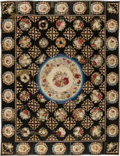Antique Black Background Botanic Needlework Rug - 2461078