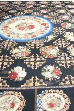 Antique Black Background Botanic Needlework Rug - 2461079