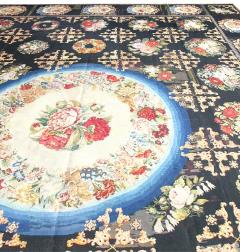 Antique Black Background Botanic Needlework Rug - 2461080